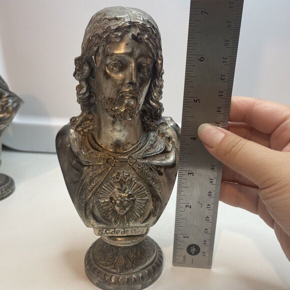 Antique Silver Plate Sacred Heart Statue Of Jesus About 7”H - Picture 9 of 9